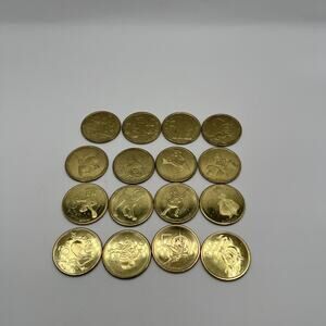 Set of 16 Walt Disney World 50th Anniversary Gold Medallion Coins USED AS IS